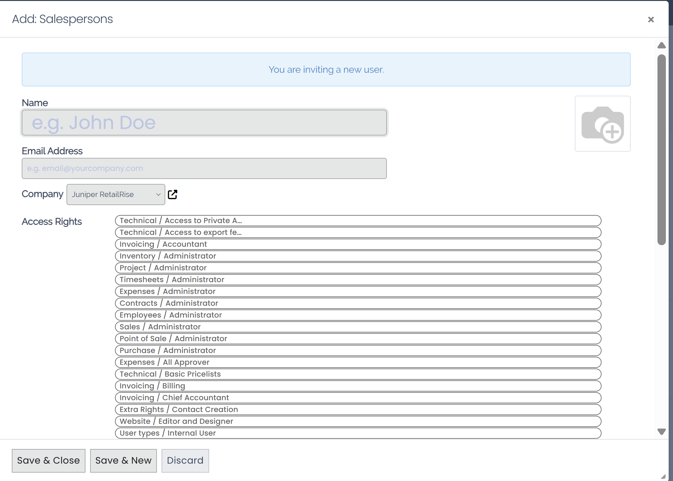 Add a salesperson in Juniper CRM.