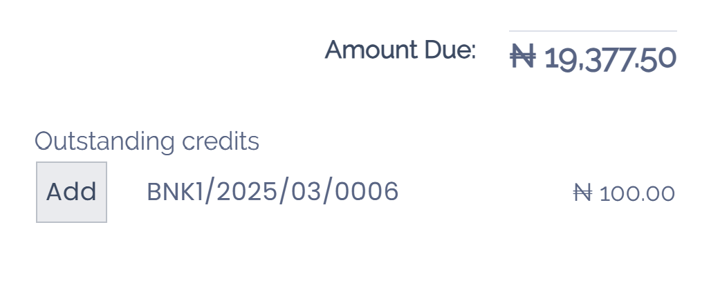 Shows the ADD option to reconcile an invoice or a bill with a payment.