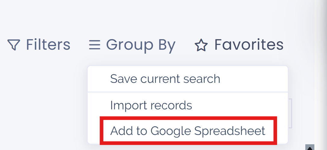From the CRM application, for example, click on add to Google Spreadsheet in Juniper