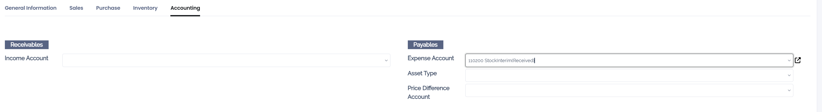 Change of the Assets Account for a product in Juniper