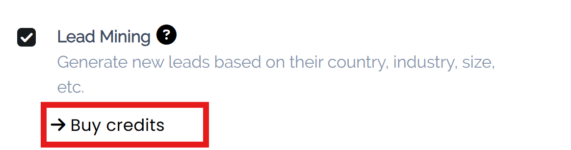 Buy credits from the lead mining settings.