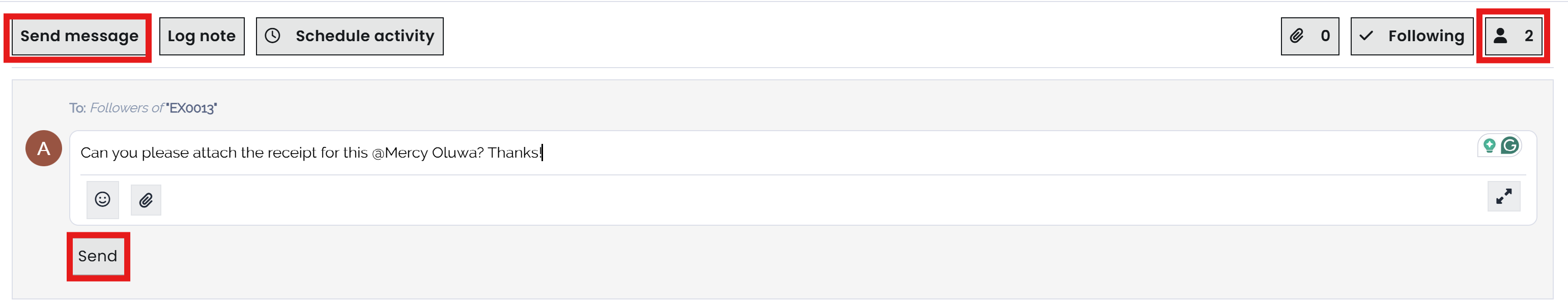 Send messages in the chatter.