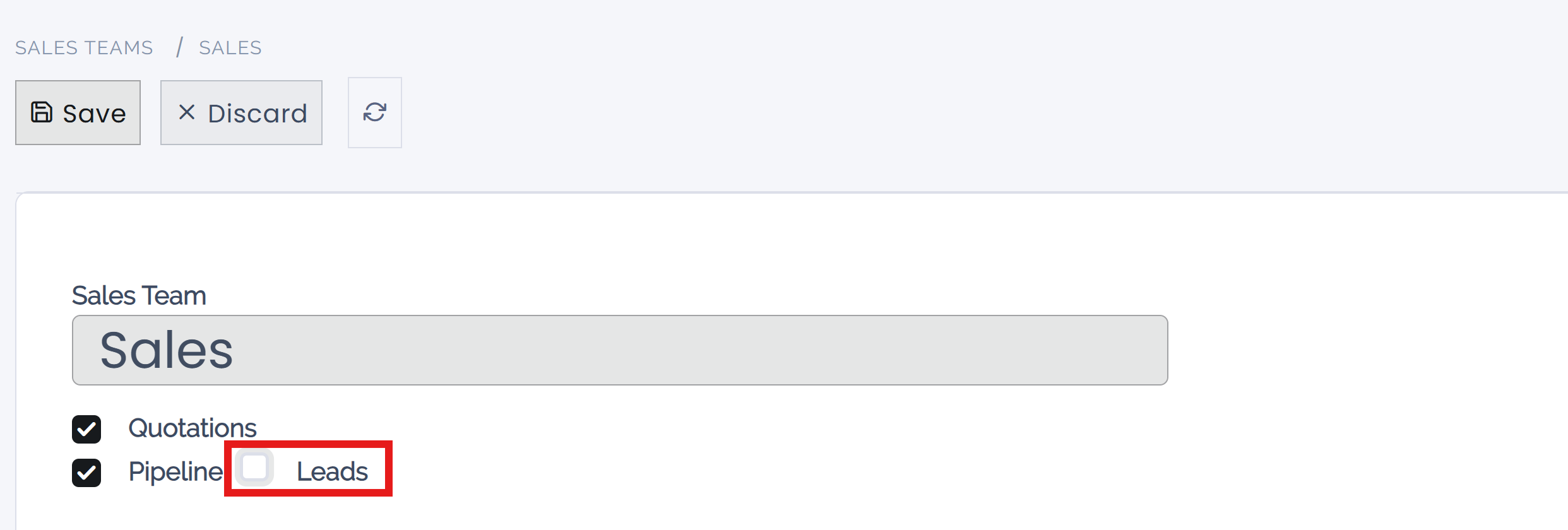 Leads menu on CRM application.