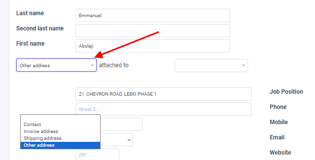 Create a new contact/address on a contact form.