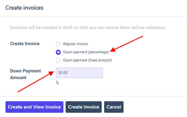 Create invoices pop up window in Juniper Sales.