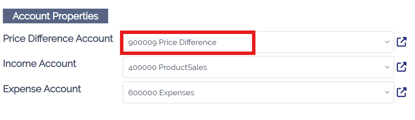 Create price difference account.