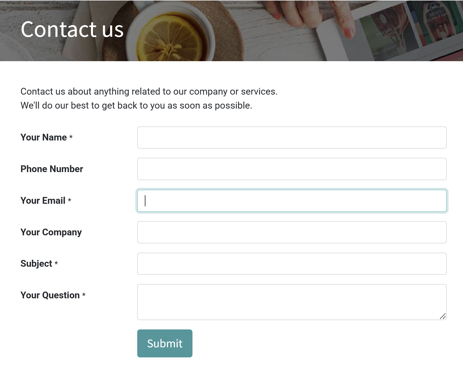 Default Contact Us page