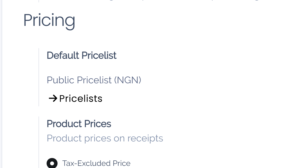 View of the pricelist feature