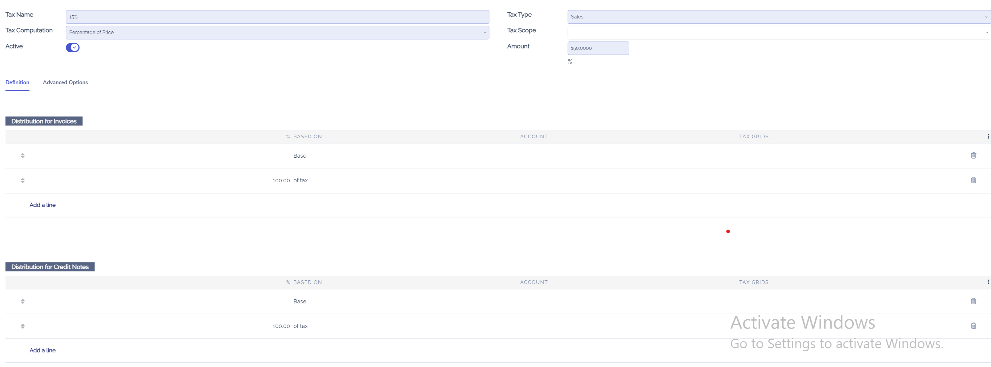 Edition of a tax in Juniper Accounting
