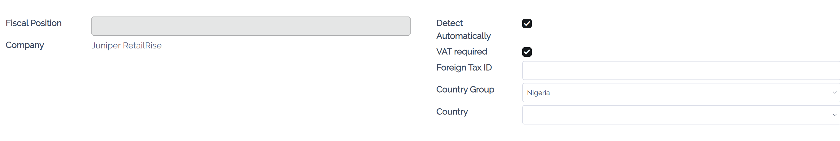 Example of a fiscal position automatic application settings