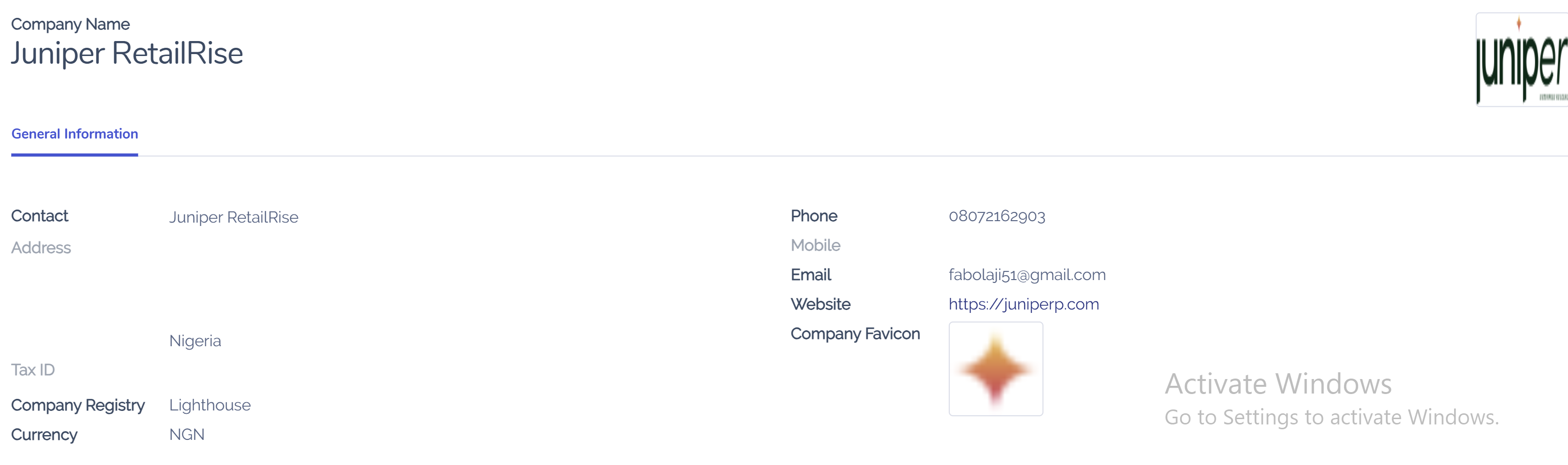 General information tab