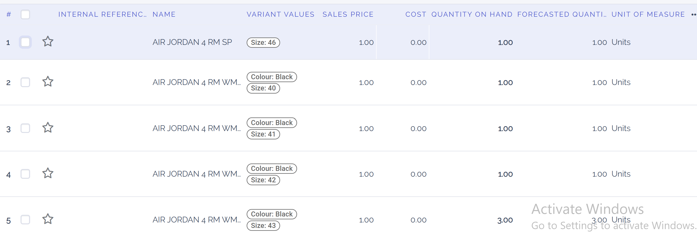 Variant Grid Entry pop-up form.