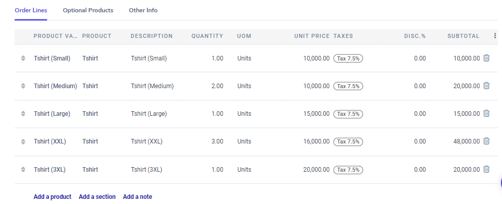 Line items for grid variants.