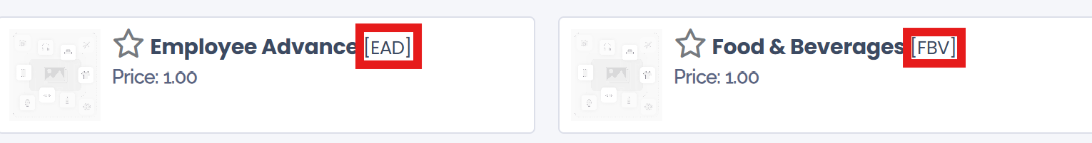 Internal reference numbers are listed in the main Expense Products view.