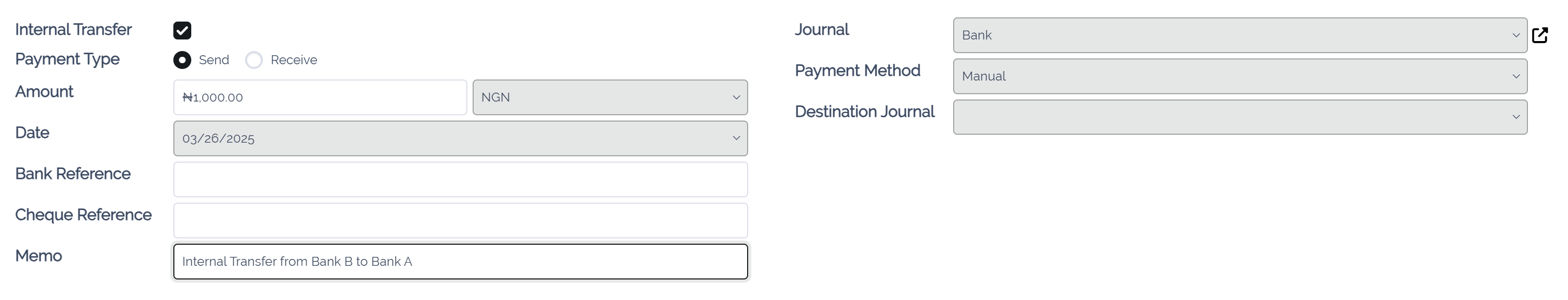 Fill in the information related to your internal transfer