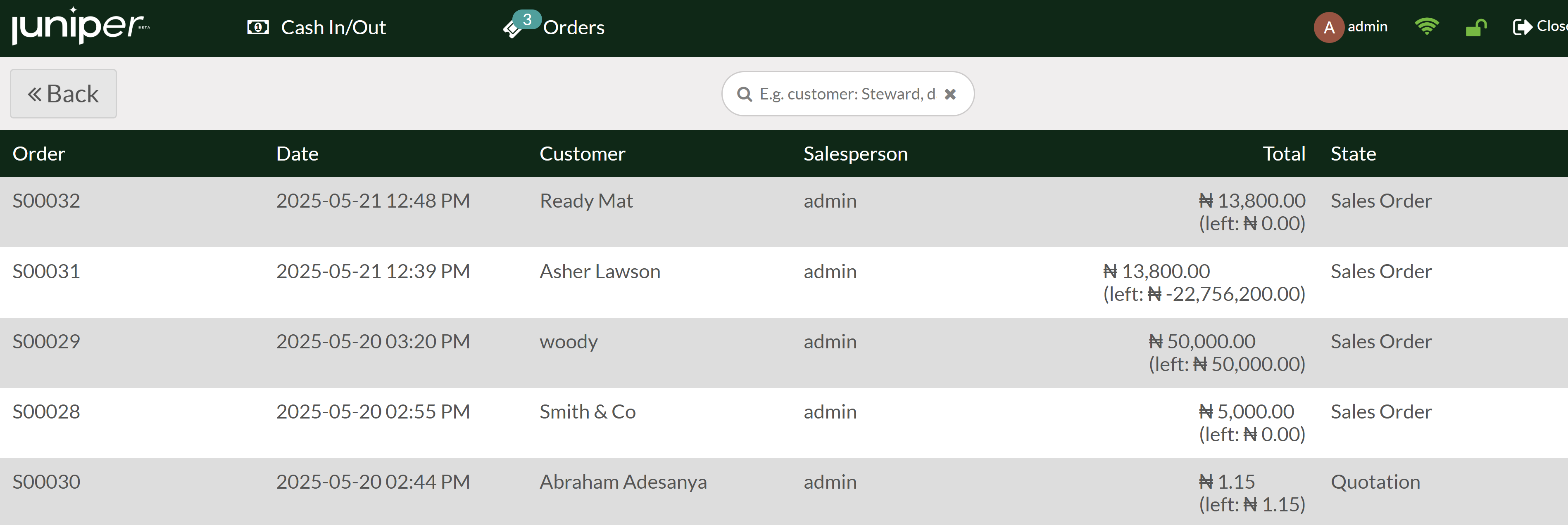 list view of sales orders and quotations