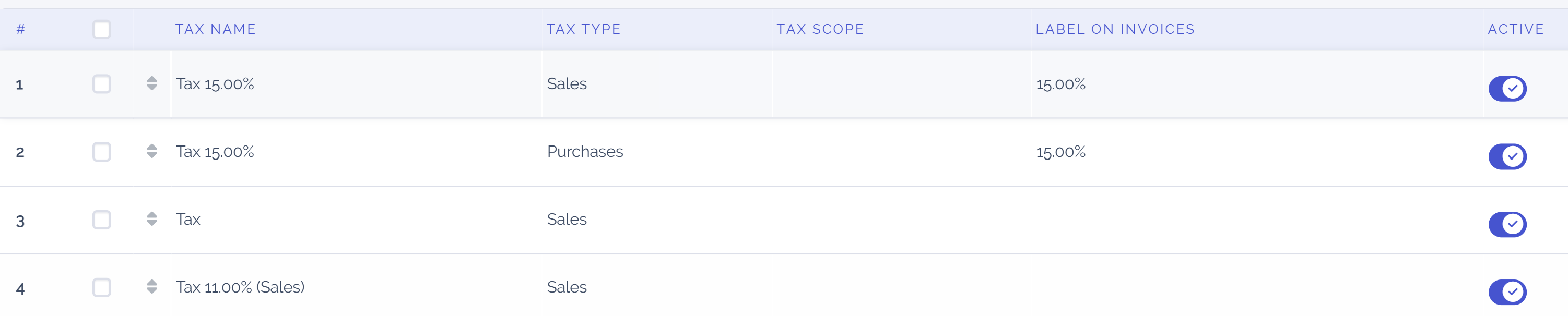 Activate pre-configured taxes in Juniper Accounting
