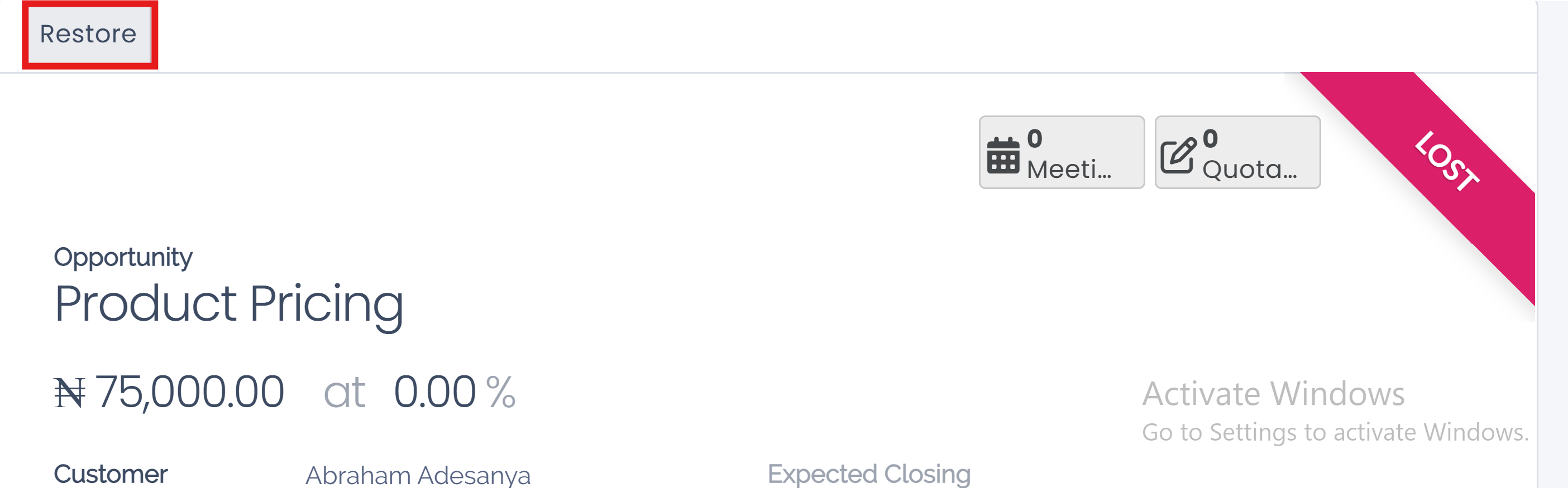 Lost opportunity with emphasis on the Restore button.