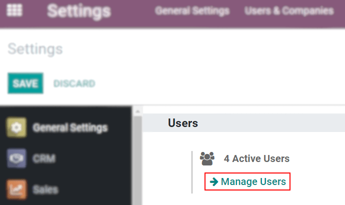 View of the settings page emphasizing the manage users field in Juniper