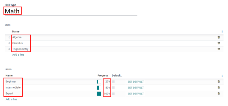 Add new math skills and levels with the skill types form.