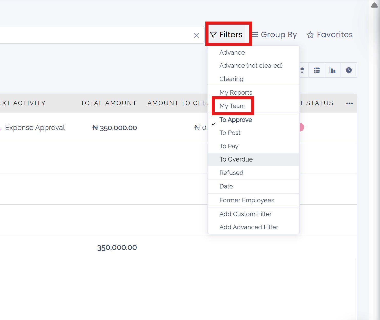 Select the My Team filter.