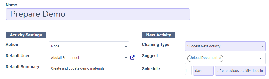 New activity type form.