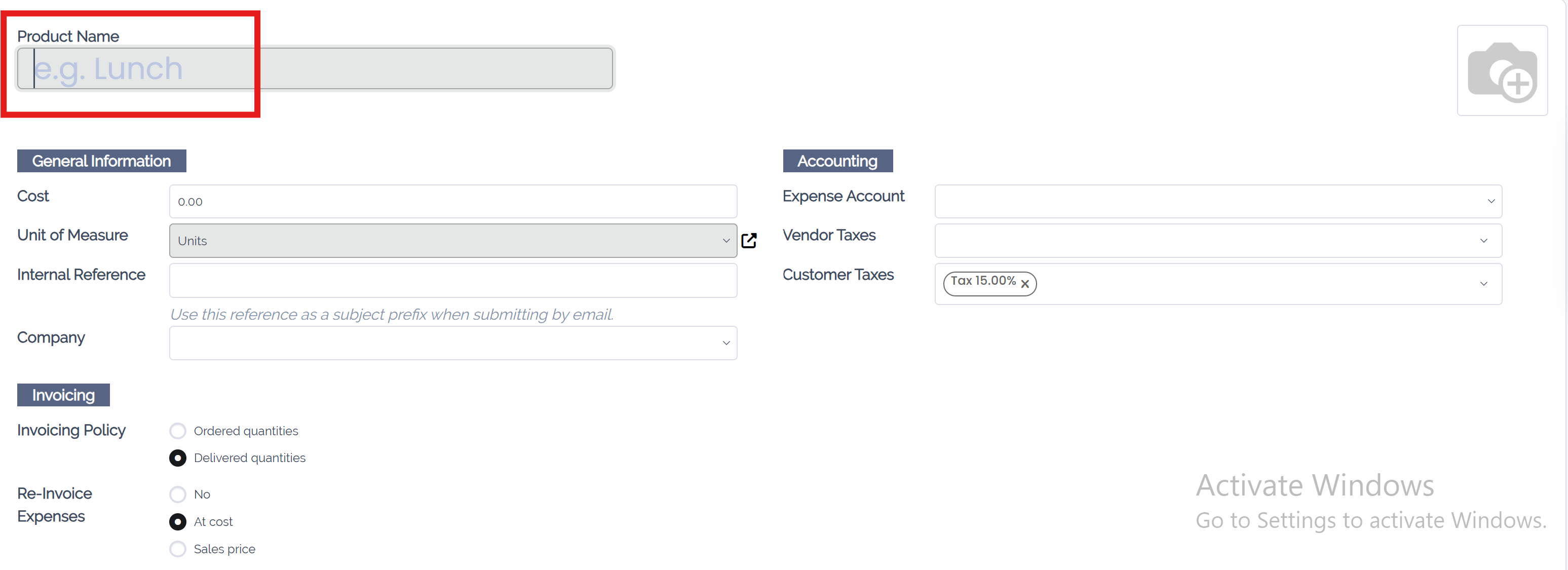 Set expense costs on products.
