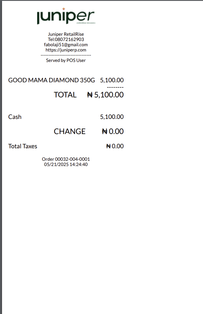 Customer receipt with notes from an SO and from the customer note feature