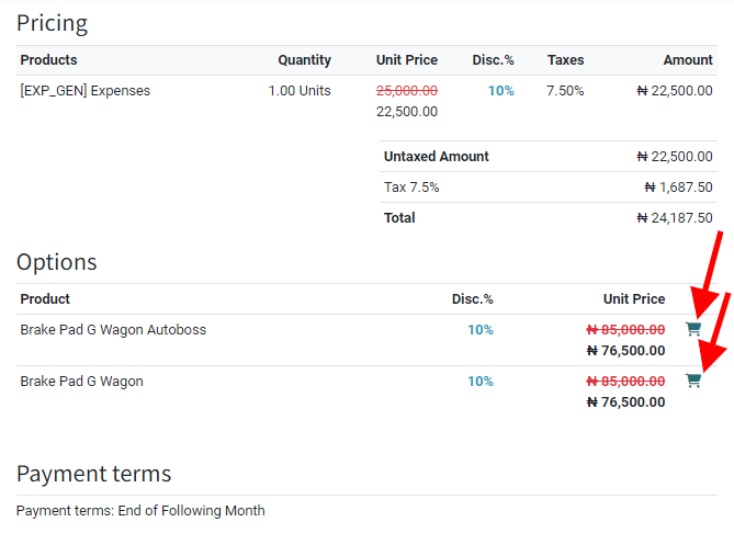 How to select optional products on Juniper Sales.
