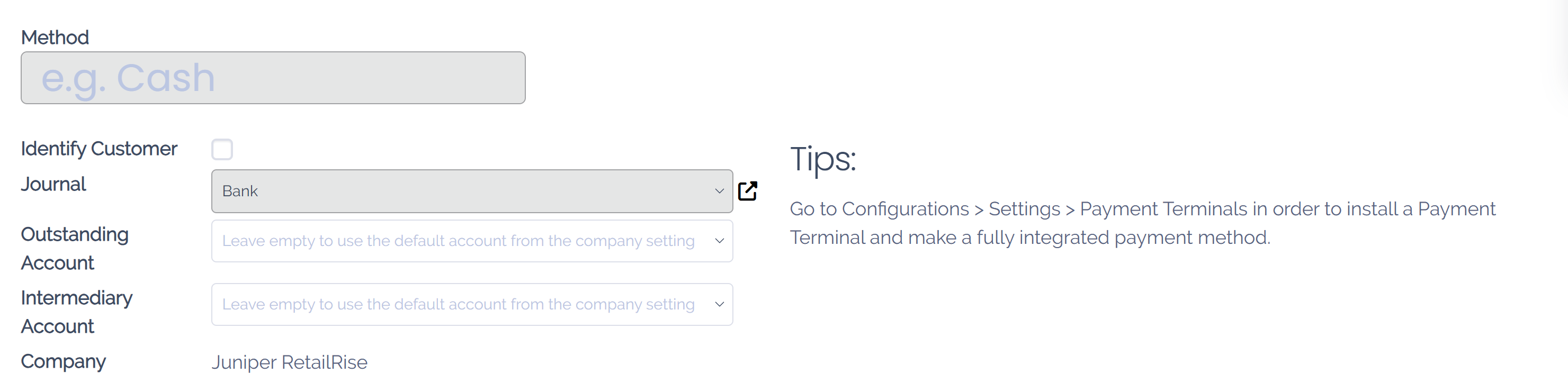 Creating a new payment method for a POS.
