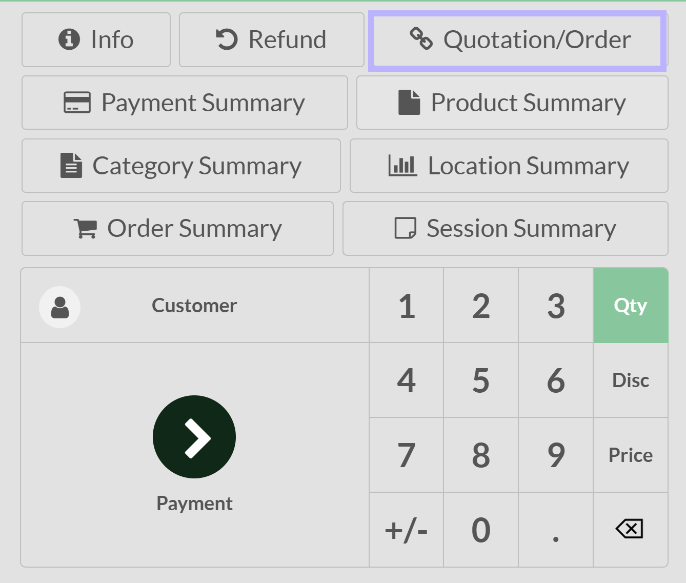 Quotations and sales order button on the Point of Sale interface