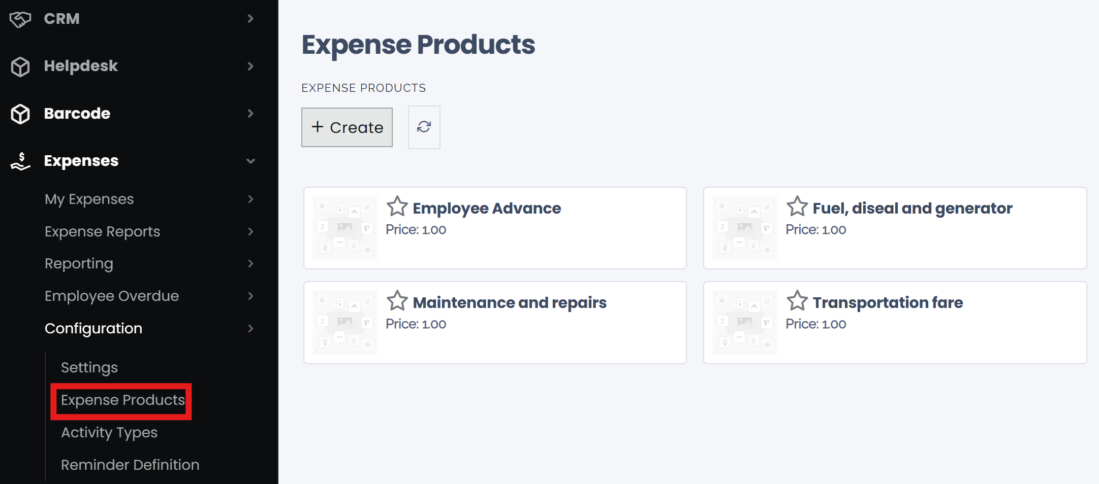 Set expense costs on products.