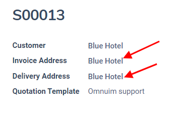 Invoice and Delivery Addresses autopopulate on a quotation.