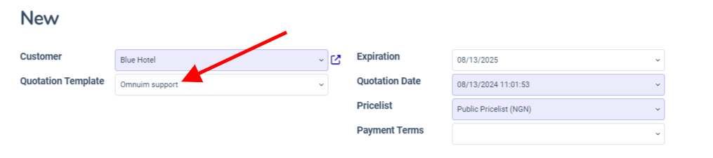Select a specific template on Juniper Sales.