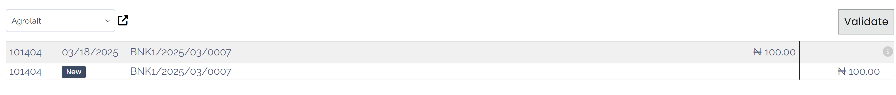 Example of a reconciliation model that suggests counterpart values in Juniper Accounting.