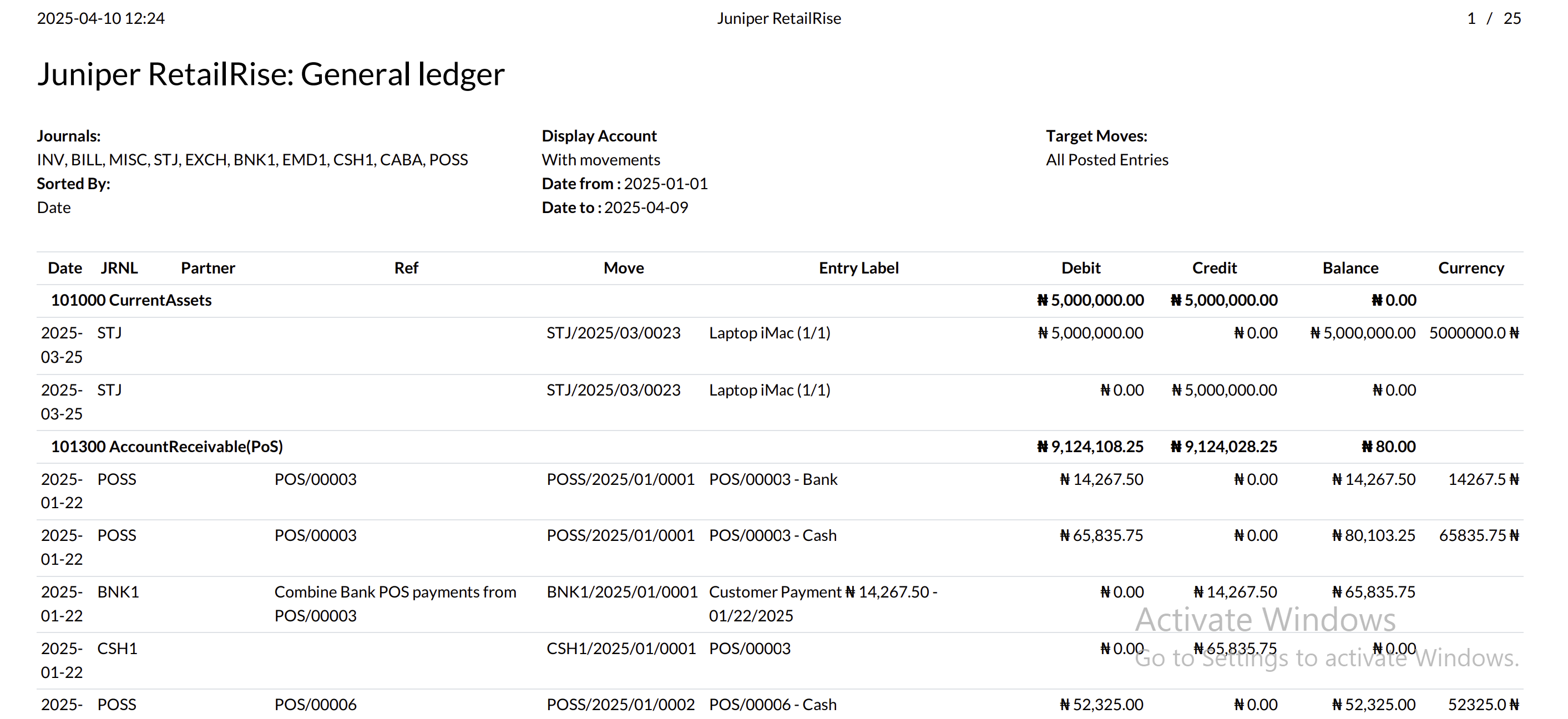 General Ledger report in Juniper.
