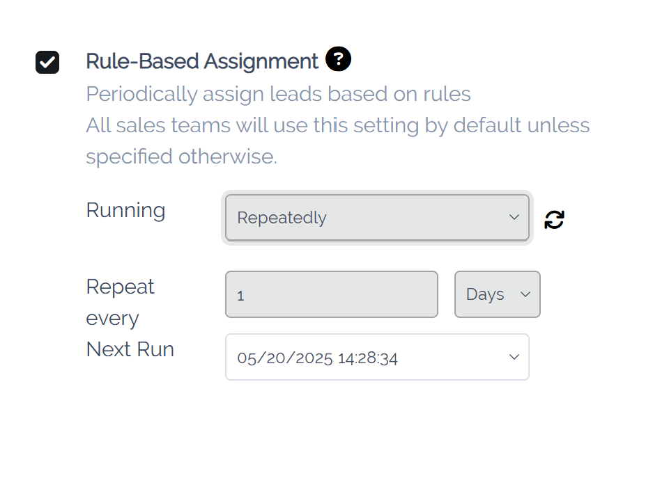 The Rule-Based Assignment setting in CRM settings.