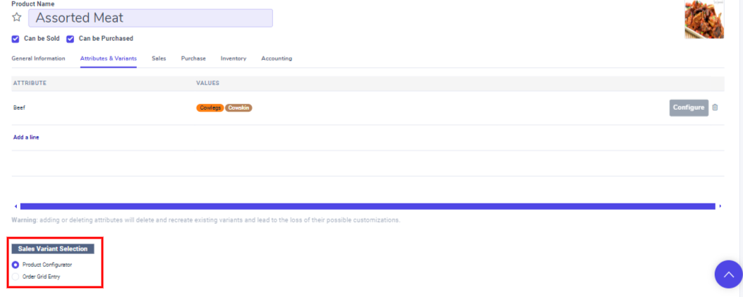Sales variant selection.