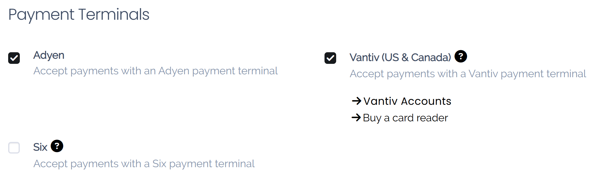 checkbox in the settings to enable a payment terminal