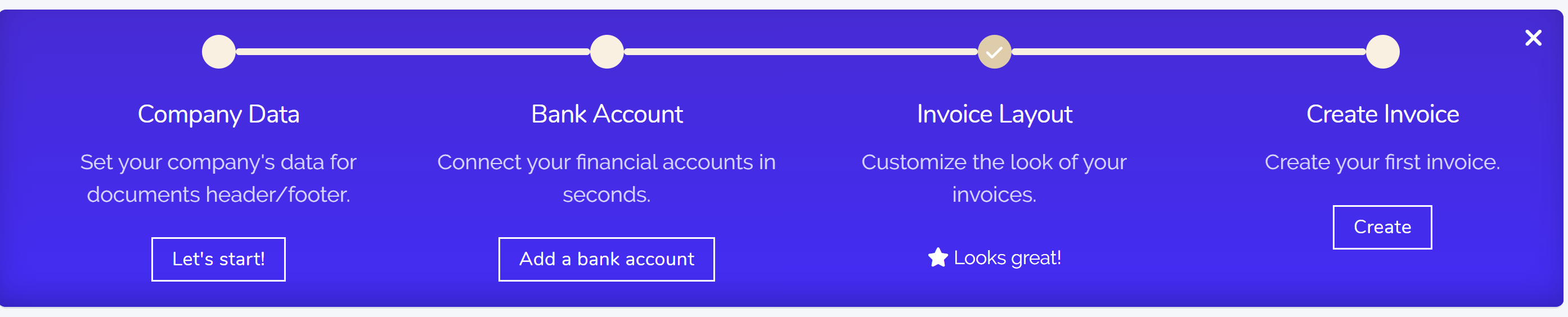 Step-by-step onboarding banner in Juniper Accounting