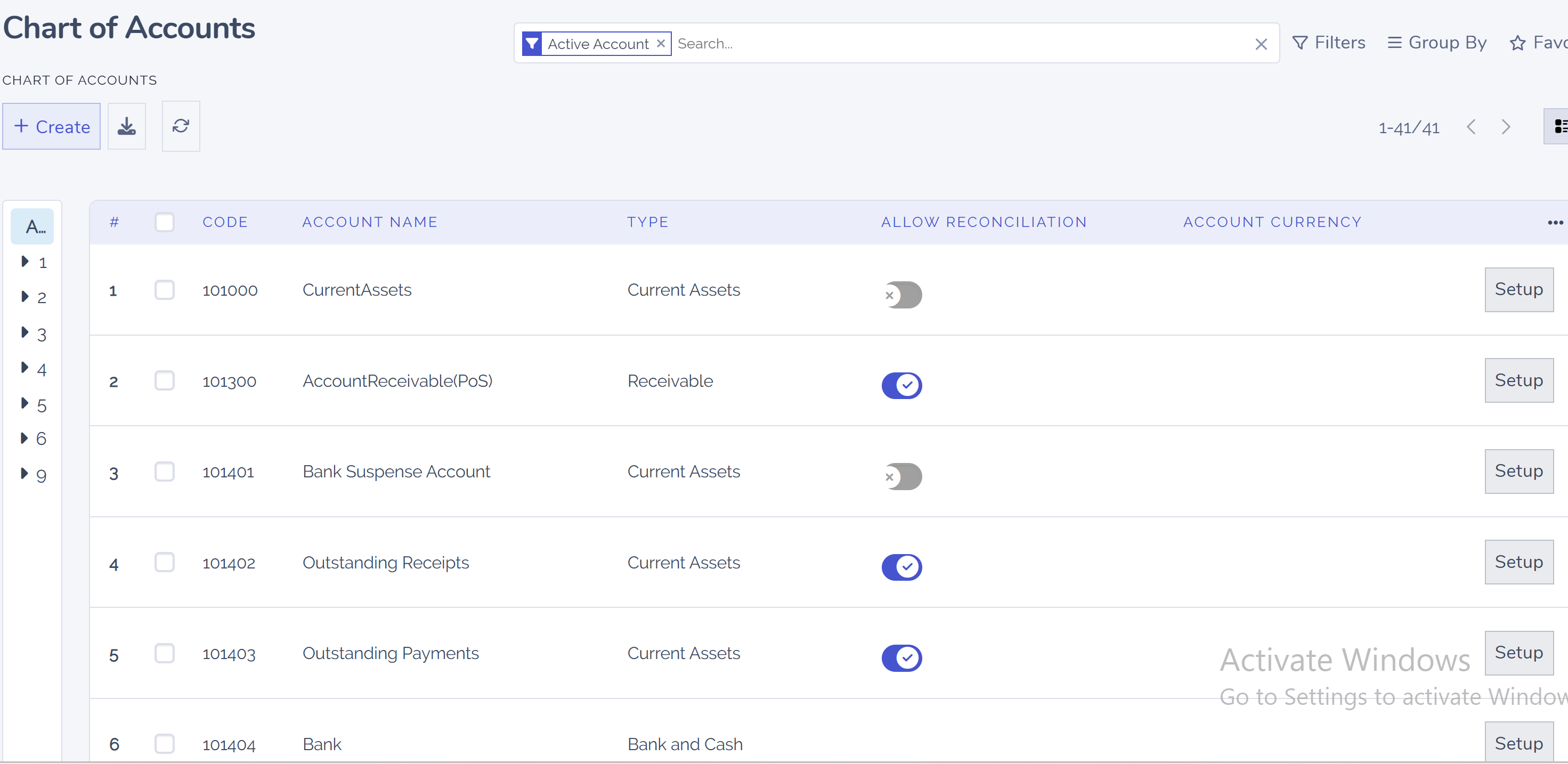 Setup of the Chart of Accounts and their opening balances in Juniper Accounting