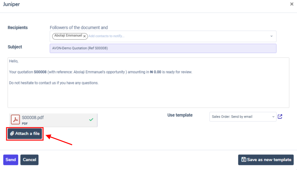 Terms and conditions as attachment in emails.