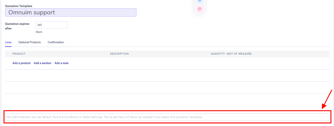 Add Default Terms and Conditions to quotation templates on Juniper Sales.