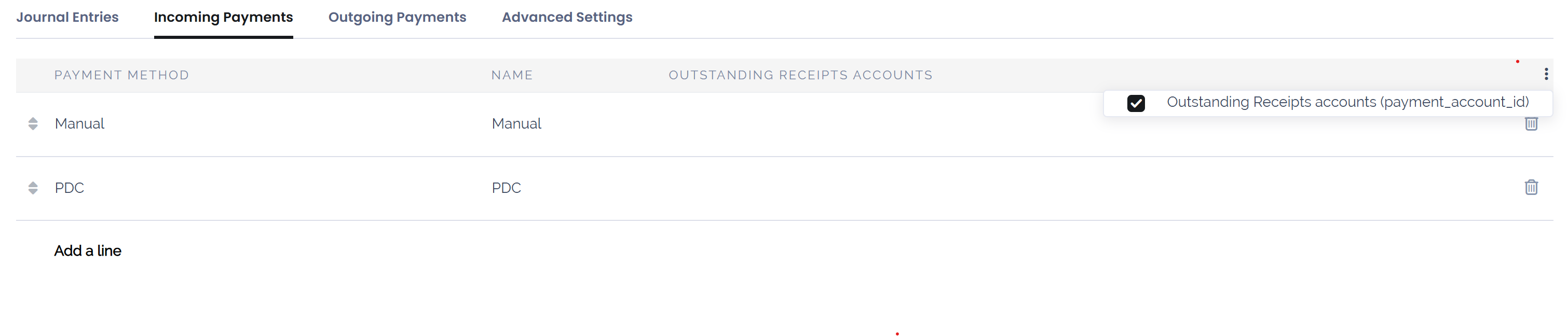 Select the toggle button and click on outstanding Accounts
