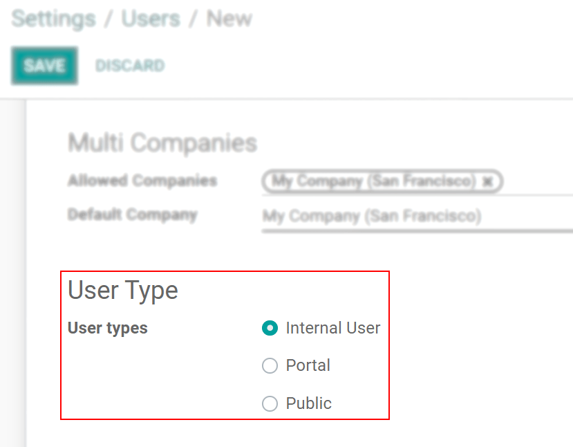 View of a user’s form in developer mode emphasizing the user type field in Juniper