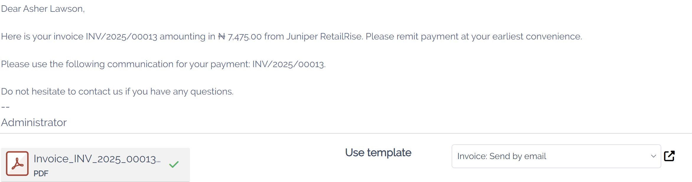 Email with a link to view the invoice online on the Customer Portal.